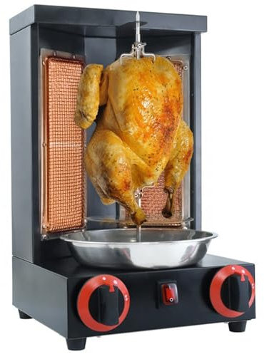 Griglia Elettrica per Kebab, Forno Rotante Verticale Da Banco, Macchina per Spiedini Rotanti Automatici, Macchina per Griglia a Gas, Fornello per Barbecue,Black-DoubleKnob