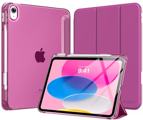MoKo Custodia per iPad (A16) 11a Generazione 11 Pollici 2025, iPad 10a Generazione 10,9 2022 con Portapenna, iPad 10a Gen Cover Trifold Sottile Leggera con Retro PC Rigido Traslucido, Fucsia