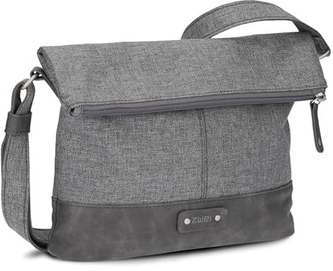 Zwei Damen Rolltop-Handtasche Olli OT6 Umhängetasche 2/4 Liter klassische Crossbody Bag wasserabweisend robust strapazierfähig Bicolor Design Schultertasche, hochwertig verarbeitet (grey)