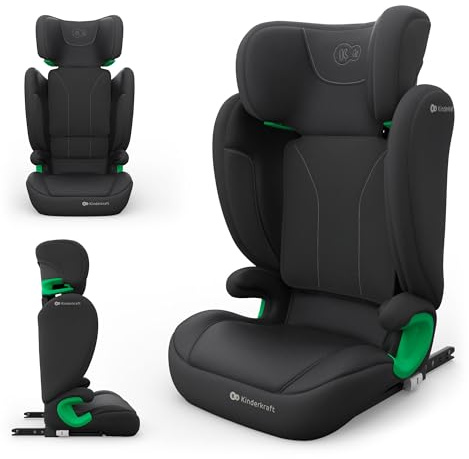 Kinderkraft JUNIOR FIX 2 PRO Siège Auto Enfant 100-150 cm, ISOFIX, Sécurité H-GUARD & SPS, Appui-tête Réglable, Housse Respirante AIR FLOW, 3,5–12 ans, Noir