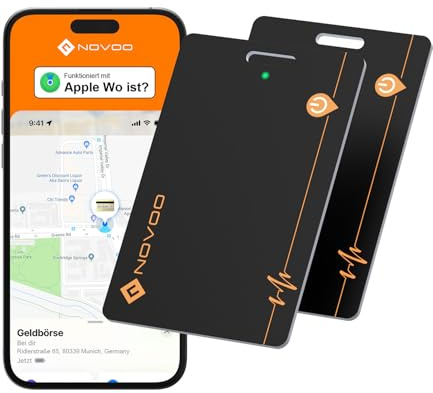 NOVOO Dünne Geldbörsen Tracker Wiederaufladbarer 2er Pack Air Tag Karte mit Apple Find My (nur iOS) Smart Bluetooth Geldbörsenfinder IP68 Wasserdicht SmartTag Card kompatibel für Wallet, Gepäck