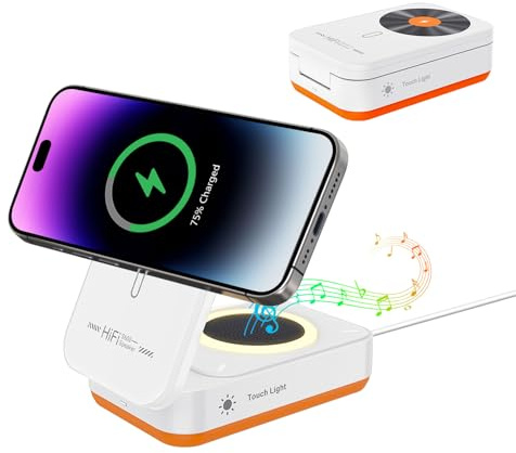 Wireless Charger For iPhone,2 In 1 Phone Charging Station with Speaker,15W Magnetic Charger Stand for iPhone 17-12 Series,Wireless Phone Speaker Portable,Night light,Tech Gadgets,Gifts For Men Women