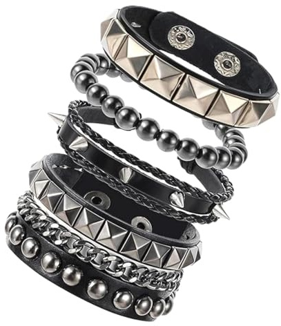 FMPXYYA Pulsera de Cuero Punk con Tachuelas 4 Piezas, Ajustables para Hombre y Mujer, Estilo Gótico Rock con Púas y Metal, Accesorios para Fiesta de Halloween y Conciertos