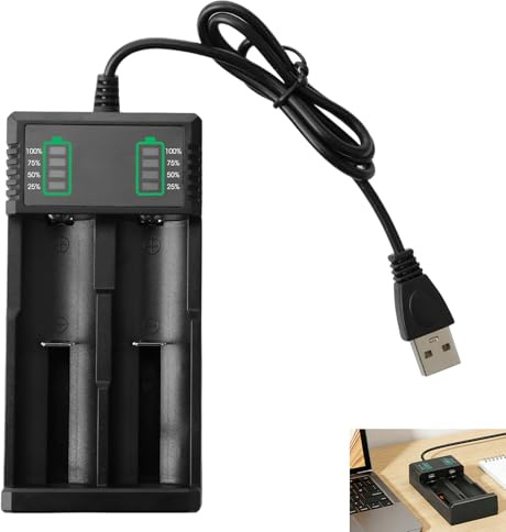 Dual 18650 Battery Charger, Universal Battery Charger Dual Slot USB 3.7V 3.6V Li-ion NiMH NiCD for 18650 21700 26650 14500 16340 AA AAA Intelligent Fast Charging with LED Indicators Safety Protection