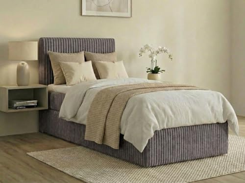 A&J MöbelLand Boxspringbett RALF 100x200 mit Bettkasten und Visco-Topper – Bonellmatratze H4 – Stauraum Links – Grau