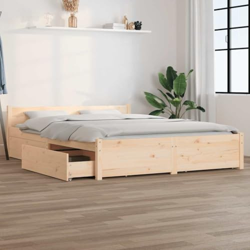 Domusverde Bett mit Schubladen 140x200 cm Holzbett Massivholzbett Bettrahmen Bettgestell Doppelbett Lattenrost Schlafzimmerbett Schlafzimmermöbel