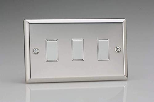 Varilight XC93W Rocker Switches White 3 Gang Mirror Chrome, 91x150x25mm