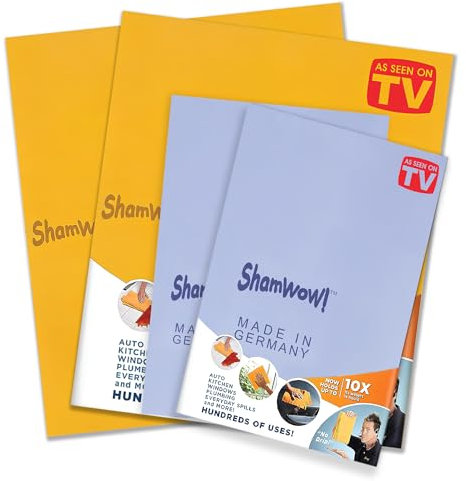 ShamWow Das Original - Super Absorbent Multi-Purpose Cleaning Shammy (Chamois) Tuch-Tuch, maschinenwaschbar, Wird Nicht kratzen 4 Packung Orange und Blau