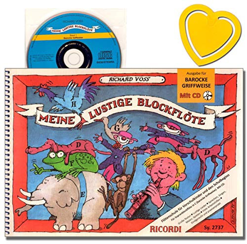 Meine lustige Blockflöte - Sopranblockflöte (barocke Griffweise) mit CD zum Anhören und Mitspielen - Autor: Richard Voss - mit bunter herzförmiger Notenklammer - SY2737 9790204227372