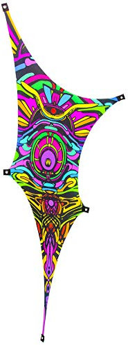 PSYWORK Schwarzlicht Segel Spandex | Dreieck S Dragon Temple II Right | 1,25 x 1,75m | UV-aktiv | Leuchtend | Wandtuch Wandbehang Stoff Neon Deko Party Tuch Tapestry Poster PSY Goa