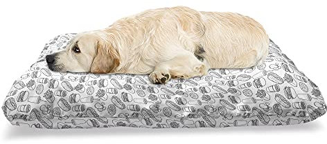 ABAKUHAUS Essen Haustierbett, Hamburger Französisch Fries Hot Dog, beissfestes Kissen für Hunde und Katzen mit abnehmbaren Bezug, 60 cm x 100 cm, Charcoal Grau Weiß