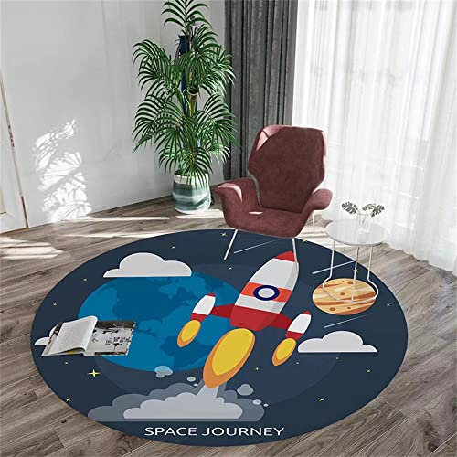 PAEOYC Runden Teppiche Fußabtreter Wohnzimmer Waschbar Flauschiger Anti-Rutsch Unterseite Teppich rutschfest Schlafzimmer Kinderzimmer Kurzflor Tier REH Krabbelmatte für Kinder(Blau2,120x120cm)