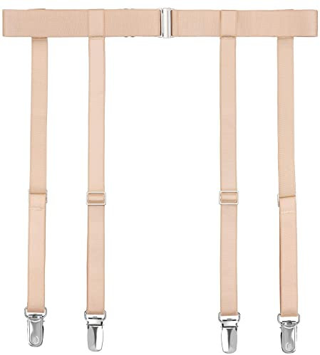 GARGALA Strumpfbandgürtel für Damen, schlicht, sexy Socken, Hosenträger für Oberschenkelhohe Strümpfe mit 4/6 Metallclips, Nude 4 Riemen mit Hosenträger-Clips, Einheitsgröße