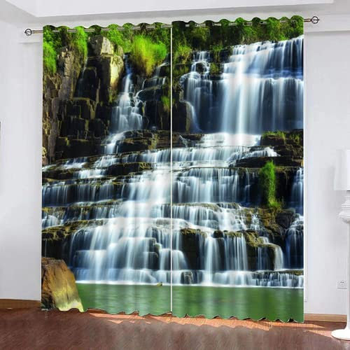 HABEAT 3D Wasserfall Vorhänge Abdunkelnde mit ösen 2 Stücks Gardinen Blickdicht Verdunkelungs Tropisch Dschungel Kälteschutz Scheibengardinen für Junge Mädchen Schlafzimmer B 280 X H 260 cm