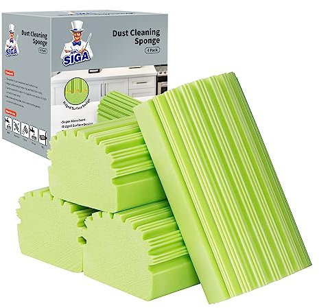 MR.SIGA Plumero de Esponja, Plumero Reutilizable con diseño de Superficie estriada, Esponja para la Limpieza del Polvo doméstico, Paquete de 4, Verde