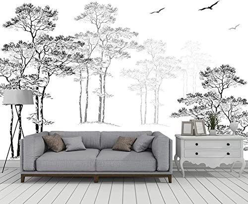 Papier Peint Panoramique Arbre Croquis Noir Et Blanc Papier Peint Intissé 3D Tapisserie Poster Decoration Murale Chambre Salon