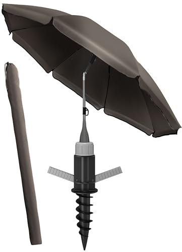 4smile Sonnenschirm Strand SunnyJoy in Braun - Strandschirm mit Bodenhülse & Schutzhülle als 3-IN-1 SET - Strandschirm UV-Schutz 50+, Strandschirm windfest stabil Ø 180 cm