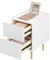 WOLTU Mesita de Noche con 2 Cajones, Tablero de Alto Brillo, Mesa Auxiliar Moderna 40x30x51cm, para Dormitorio Sofá Salón, Fácil Montaje, Madera+Cuero PVC+Metal, Blanco+Dorado, NTS10ws02
