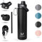 MANELY Bouteille d'eau isotherme à double paroi en acier inoxydable 750 ml, sans BPA, anti-fuite, passe au lave-vaisselle, avec 3 couvercles et sangle de suspension