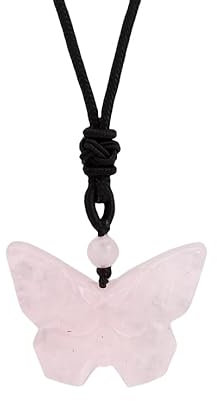 ParfCO Crystal Necklaces for Women, Natural Stone Necklace Butterfly Pendant Rose Quartz Healing Crystal Pendant Necklace for Women Handmade Necklaces Halloween Jewelry