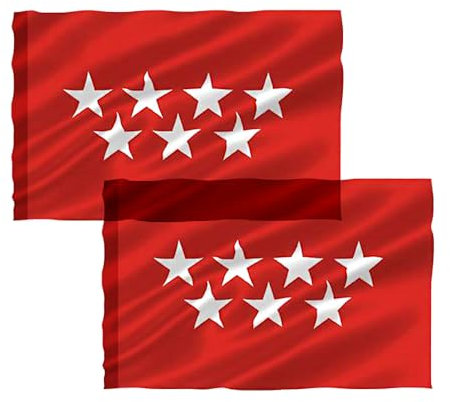 2 x Bandera de Comunidad de Madrid, Bandera 90cm x 150cm, Bandera Grande con Trabilla para Mástil y Cordones, Bandera Ligera para Deportes, Fútbol, Manifestaciones, Edificios, (Madrid, 2 Unidades)