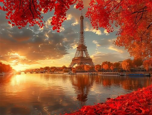 Paris Malen Nach Zahlen Erwachsene, Landschaft Malen Nach Zahlen Kinder Klein 50x70cm, DIY Set Erwachsene Handgemalt Leinwand Ölgemälde, Acrylfarben mit 3 Set Pinseln, Zimmer Deko Aesthetic -Y640