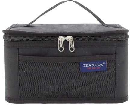 TEAMOOK Lunch Bag Insulated for Adults & Kids Soft Lunch Box with Front Mesh Pocket 5.5L 6cans Solid Black