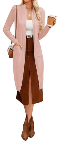 GRACE KARIN Donne Primavera Autunno Casual Aperto Anteriore Cardigan Lungo Maniche Lunghe Weterfall Cardigan, rosa chiaro, L