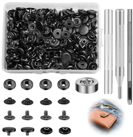 12 StüCk Druckknopf Set Mit Zange,Davon 12 Sets DruckknöPfe,4 Montagewerkzeuge,1 Aufbewahrungsbox,Nahtloses ZubehöR DruckknöPfe Mit Zange,Schwarz,Druckknopf EssgrößE Ist 15 Mm