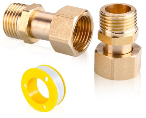 2 Stück Messing Verschraubung Durchgang, G3/4 Beweglich Verschraubung Durchgang 3/4 Zoll mit Gewinde Dichtband Messing Gewinde Fitting DN20 für Anschluss Rohrleitungen