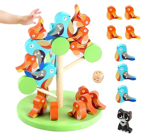 Montessori Holz Spielzeug Stapelturm Baby Holz Stapelspiel Holzspielzeug ab 2 Jahre Steckspiel Montessori Spielzeug ab 1 Jahr Geschenk Mädchen Jungen(Kleiner Vogel)