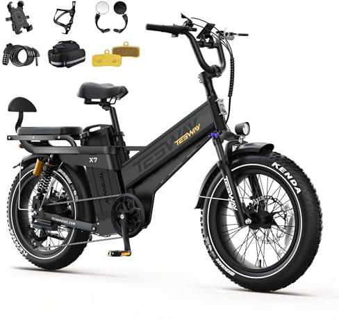 TESWAY X7PRO Electric Bike for Adults,52V 60AH 320KM Long Range Ebike,20 Full Suspension Fat Tire E-Bike, Dual Hydraulic Brake, 7-Speed Colorful LCD Display Electric Bicycle(Step Over)