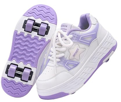 Hixingo Kinder Schuhe mit Rollen, Rollschuhe Schuhe für Mädchen, Abriebfest Skateboardschuhe 2-in-1-Multifunktional Sneaker 30-40 EU