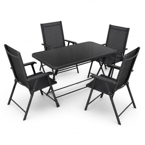 Pincho Garten-Set für den Außenbereich mit Klapptisch 110 x 70 cm und 4 Klappstühlen, 7 Positionen, Stahl, Anthrazit, Gartenmöbel, Terrasse, Balkon, Tisch und Stühle, Terrasse
