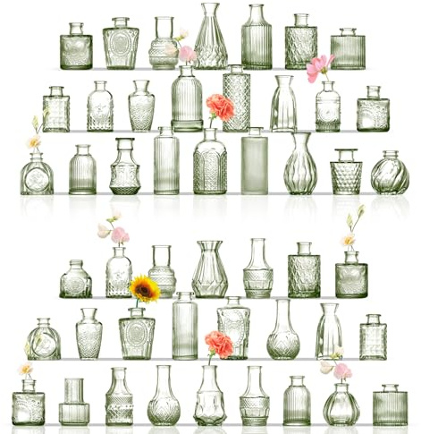 ROLLSCERAY Bud Vasen in Bulk 48, Glasvasen für Tischdeko, Kleine Glasvasen für Blumen, Minivasen Glas, Kleine Glasvasen Set, Kleine Vasen, Grün Knospenvasen für Hochzeitstischdekoration