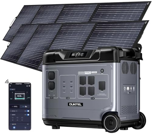 OUKITEL P5000 Pro Estacion de Energia Portatil 4000W con 2 Panel de 200W, 5120Wh Generador Solar, Batería LiFePO4, Carga Rápida en 2.2 h, 15 Porte, Power Station para Camping, Caravana y Emergencias