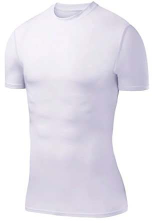 PowerLayer Men's Compression Base Layer Top Short Sleeve Thermal Under Shirt - White, Large