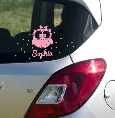 ilka parey wandtattoo-welt Autoaufkleber Autotattoo Eule Heckscheibenaufkleber Baby Auto mit Namen Eule Punkte Name Autoaufkleber MA108