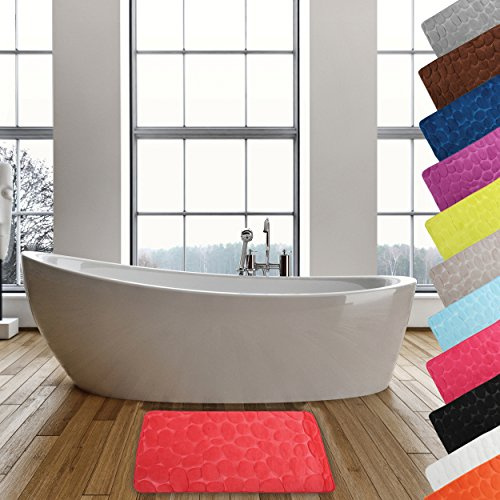 MSV – Kieselstein-Badematte – rutschfeste Latex-Rückseite – Geeignet für Fußbodenheizung – 50 x 80 cm – Rot – Komfort und Sicherheit fürs Badezimmer