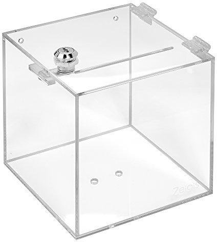 Losbox aus Acrylglas mit Schloß in 150x150x150mm - Zeigis® / Spendenbox/Aktionsbox/Gewinnspielbox/transparent/durchsichtig/Acryl/Plexiglas® / abschließbar