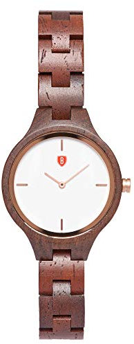 Bonizetti Damenuhr 3,6cm ALPENLILIE Holz-Uhr Braun Gehäuserahmen Rosé Durchmesser Armbanduhr, Holzarmband