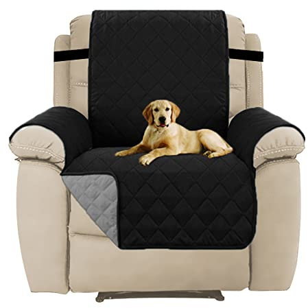 H.Versailtex Reversible Chair Covers, Water Resistant Recliner Protectors for Pets with Elastic Straps, Machine Washable Recliner Chair Slipcovers for Kids(Black/Gray)