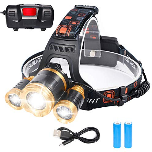 flintronic LED Linterna Frontal, 4 Modos Recargable Linternas Frontales, Linternas LED alta Potencia 6000K 1500Lúmenes Impermeable para Camping, Excursión, Pesca, Carrera, Ciclismo