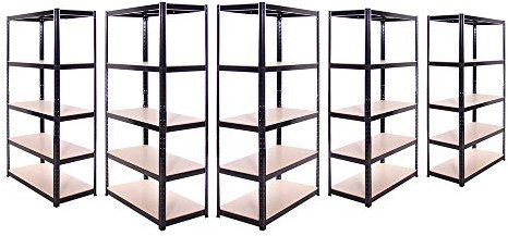 G-Rack Garagenregal: 180 cm x 90 cm x 45 cm | Schwerlastregal zur Aufbewahrung – 5 Fächer, schwarz 5 Etagen (175 kg pro Regal), 875 kg Tragkraft, für Werkstatt, Schuppen, Büro