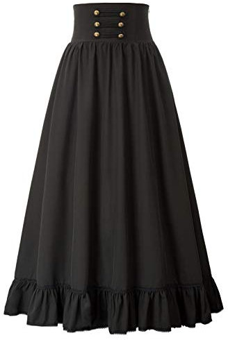 SCARLET DARKNESS Femme Jupe Longue Taille Haute Elastique A-Line Vintage Retro Jupe Femme Gitan Taille Elastique a Volants 2XL Noir