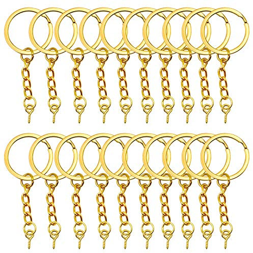 YapitHome 60 Stücke Golden Schlüsselanhänger Zum Basteln Schlüsselringe mit Kette Schlüsselanhänger mit Gliederkette mit Schraubenaugen Geeignet für Handgefertigte DIY-Produkte-2