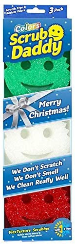 Scrub Daddy Colors Christmas, Sponge Multipack, Dish Sponges for Washing Up, Texture Changing Scratch-Free Cleaning for Kitchen & Bathroom, Odour Resistant, Dishwasher Safe, Multi Use Pack of 3