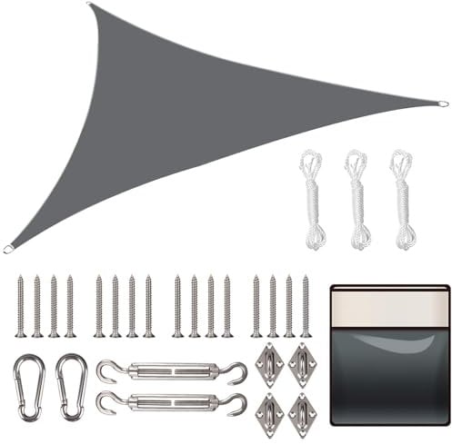 Yeahmart Sun Shade Sail Triangle 3x3x3m with Fixing Kit Waterproof Anti-UV Sunscreen Awning Canopy 98% UV Block for Outdoor Garden Patio Party Backyard Yard Camping with Free Rope, Grey