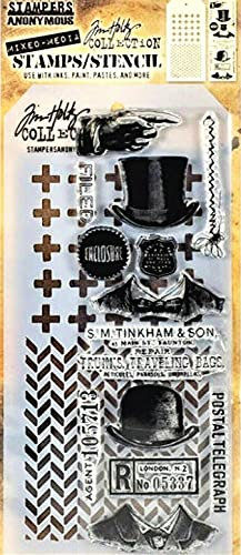 Stamper's Anonymous Tim Holtz Fischgrätenmuster, Vintage-Stempel und Schablonen-Set THMM116