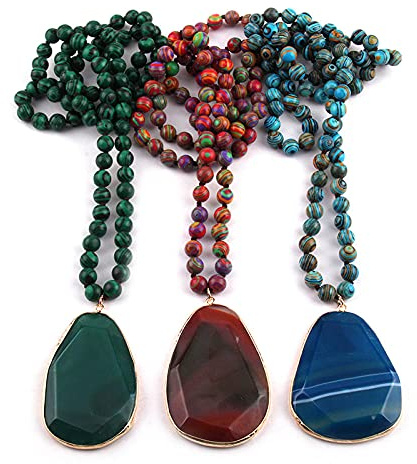 Gioielli Collane annodate in pietra naturale Ciondolo a goccia sfaccettato Collana donna -fucsia charm_86cm